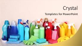  Presentation with chemical safety - Amazing PPT theme having home chemical safety - cleaning products on shelf backdrop and a cream colored foreground