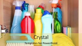  Presentation with cleaning - Beautiful presentation theme featuring home chemical safety - cleaning products on shelf backdrop and a yellow colored foreground