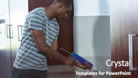  Presentation with pest control - PPT theme having home chemical safety - man using pest control injection background and a tawny brown colored foreground