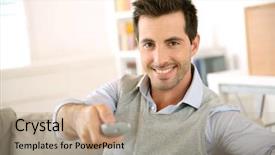  Presentation with man watching woman preparing vegetables - Presentation theme enhanced with home cinema - smiling young man watching tv background and a  colored foreground