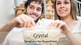  Presentation with popcorn movie - Beautiful PPT layouts featuring home cinema - young couple eating popcorn while backdrop and a lemonade colored foreground