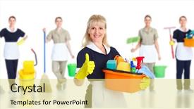  Presentation with cleaning service - PPT layouts having home cleaning service - cleaner maid woman isolated background and a blonde colored foreground