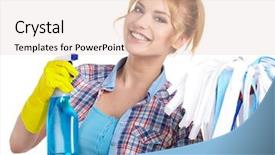  Presentation with isolated paw prints over white - Amazing PPT theme having home cleaning service - housewife cleaner isolated over white backdrop and a lemonade colored foreground