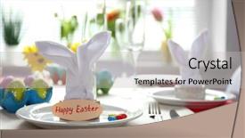  Presentation with cutlery easter table setting - Presentation design having home closing - beautiful holiday easter table setting background and a light gray colored foreground