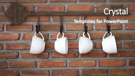  Presentation with brick wall - Colorful slide set enhanced with home closing - coffee cups hanging on hooks backdrop and a tawny brown colored foreground