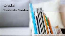  Presentation with magazines - PPT theme enhanced with home closing - magazines in basket in living background and a lemonade colored foreground