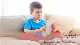  Presentation with close up shot - Colorful slide deck enhanced with home concentrated boy playing game backdrop and a  colored foreground