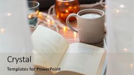  Presentation with hot chocolate - Presentation theme consisting of home concept - book and cup background and a  colored foreground