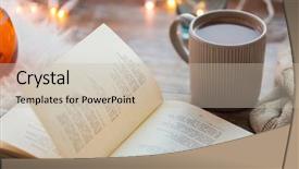  Presentation with coffee book - PPT layouts having home concept - book and cup background and a  colored foreground