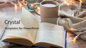  Presentation with coffee chocolate - Presentation enhanced with home concept - book and cup background and a mint green colored foreground