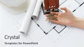  Presentation with architecture construction - Cool new theme with home concept - hand with house backdrop and a sky blue colored foreground