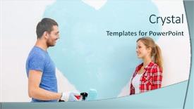  Presentation with repair - Audience pleasing presentation design consisting of home concept - smiling couple painting backdrop and a cool aqua colored foreground