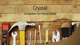  Presentation with wood tools - Audience pleasing PPT layouts consisting of home construction - assortment of tools on wood backdrop and a  colored foreground