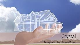  Presentation with human - Amazing slide deck having home construction - house in human hands backdrop and a  colored foreground