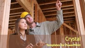  Presentation with construction - Cool new PPT theme with home construction worker pointing backdrop and a  colored foreground