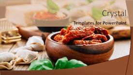  Presentation with dried tomato - PPT layouts with home-cooking-raw-tortellini-pasta background and a coral colored foreground