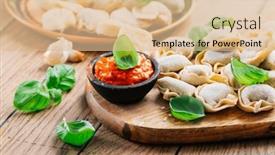  Presentation with dried tomato - Slides consisting of home-cooking-raw-tortellini-pasta background and a lemonade colored foreground