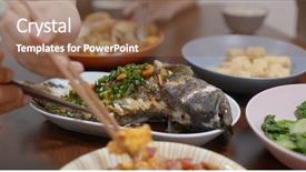  Presentation with clam - Beautiful theme featuring home cooking with steamed fish backdrop and a tawny brown colored foreground