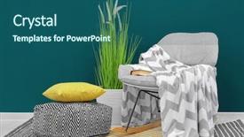  Presentation with room interior design - Amazing PPT theme having home decor - trendy living room interior backdrop and a ocean colored foreground