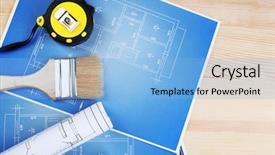  Presentation with traditional musical instruments angklung wood - PPT layouts enhanced with home decorating - construction instruments plan and brushes background and a light blue colored foreground