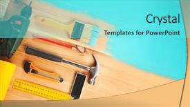  Presentation with tool belt tools - Colorful PPT theme enhanced with home decorating - house renovation tools on turquoise backdrop and a cyan colored foreground