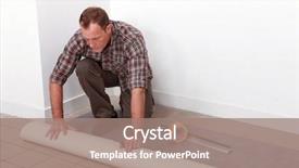  Presentation with carpet - Amazing slides having home decorating - man unrolling carpet backdrop and a coral colored foreground