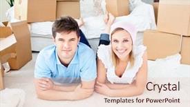  Presentation with floor - Theme featuring home decorating - smiling couple lying background and a lemonade colored foreground