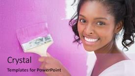  Presentation with video wall 3d - Theme having home decorating - smiling young woman painting her background and a  colored foreground