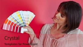  Presentation with wall paint - Cool new PPT theme with home decorating - woman next to a red backdrop and a red colored foreground