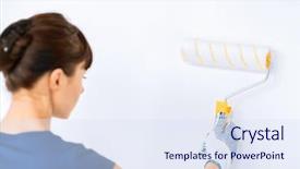  Presentation with paint roller - Audience pleasing PPT theme consisting of home decorating - woman with roller and paint backdrop and a  colored foreground