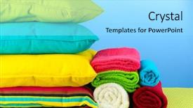  Presentation with pink and blue - Presentation design consisting of home decorationg - pillows and towels on blue background and a arctic colored foreground