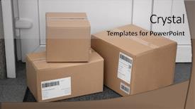  Presentation with front of burj khalifa - Colorful PPT theme enhanced with home delivery - delivered parcels on floor near backdrop and a light gray colored foreground