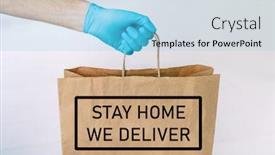  Presentation with deliver - Amazing PPT theme having home-delivery-food-grocery-delivered backdrop and a light blue colored foreground