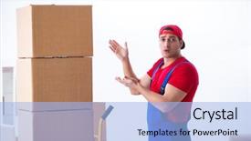  Presentation with home office - Theme having home depot - contractor worker moving boxes background and a light blue colored foreground