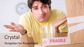  Presentation with moving - Presentation theme consisting of home depot - man moving house and relocating background and a coral colored foreground