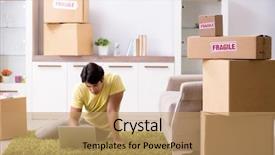  Presentation with home depot - Colorful PPT theme enhanced with home depot - man moving house and relocating backdrop and a coral colored foreground