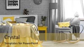  Presentation with bed - Slides featuring home dsign - comfortable soft bed with pillows background and a yellow colored foreground