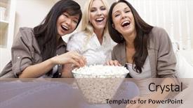  Presentation with movie popcorn - Audience pleasing PPT layouts consisting of home eating popcorn watching backdrop and a coral colored foreground