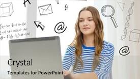  Presentation with education through technology - PPT theme featuring home education technology and internet background and a light gray colored foreground