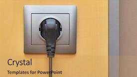  Presentation with electric cable - PPT layouts with home electrical power saving - electric outlet with cable connected background and a yellow colored foreground