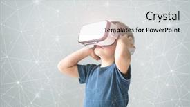  Presentation with virtual reality shooter - Slide deck featuring home entertainment technology and generation background and a light gray colored foreground