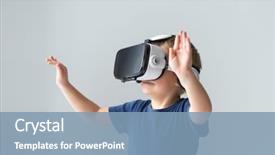  Presentation with virtual reality rehabilitation - Presentation theme consisting of home entertainment technology and generation background and a light blue colored foreground