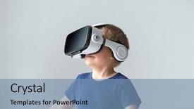  Presentation with virtual reality - Colorful slide set enhanced with home entertainment technology and generation backdrop and a seafoam green colored foreground