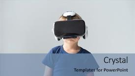 Presentation with virtual reality - Presentation theme enhanced with home entertainment technology and generation background and a teal colored foreground