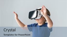  Presentation with virtual reality - Colorful slides enhanced with home entertainment technology and generation backdrop and a seafoam green colored foreground