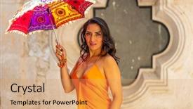  Presentation with kidney transplant holding a model - PPT theme consisting of home environment holding a parasol background and a coral colored foreground