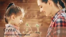  Presentation with child care - PPT layouts featuring home environmental - cute child girl helps her background and a coral colored foreground