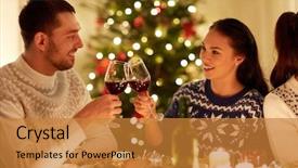  Presentation with christmas holidays - Audience pleasing slides consisting of home feast and drinking red backdrop and a gold colored foreground