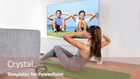  Presentation with strength - Presentation theme having home-fitness-concept-woman-doing background and a coral colored foreground