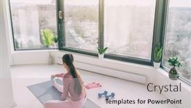  Presentation with fitness - Colorful slide deck enhanced with home-fitness-yoga-workout-woman backdrop and a light gray colored foreground